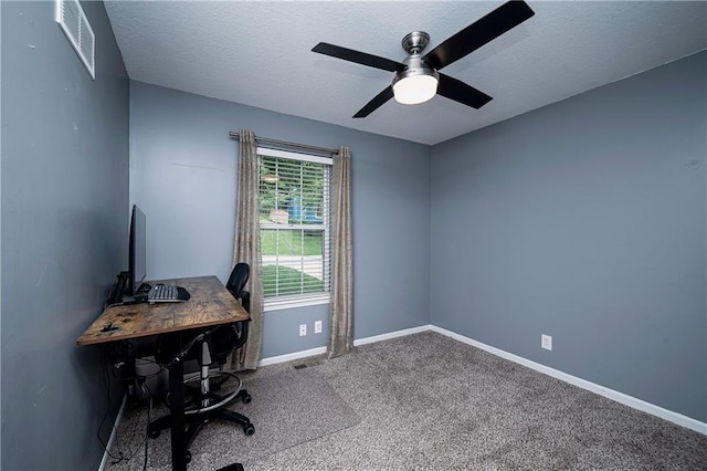 1604 S 105th Ter, Edwardsville, KS 66111 - carpeted home office with ceiling fan, baseboards, and a textured ceiling