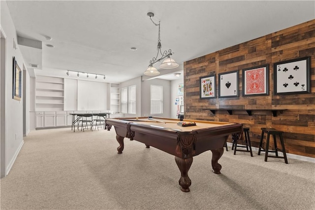 11412 S Lakecrest Dr, Olathe, KS 66061 - playroom featuring wooden walls, carpet floors, pool table, and baseboards