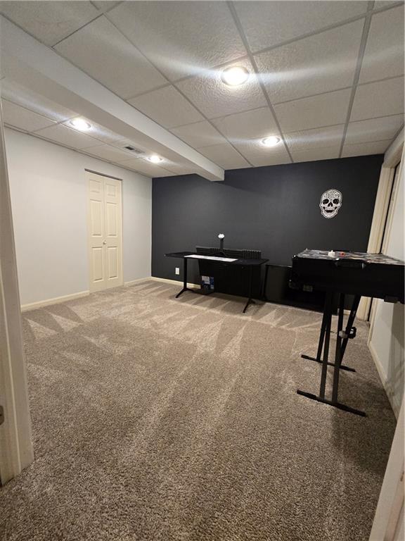 13810 W 53rd St, Shawnee, KS 66216 - playroom with carpet, baseboards, and a drop ceiling