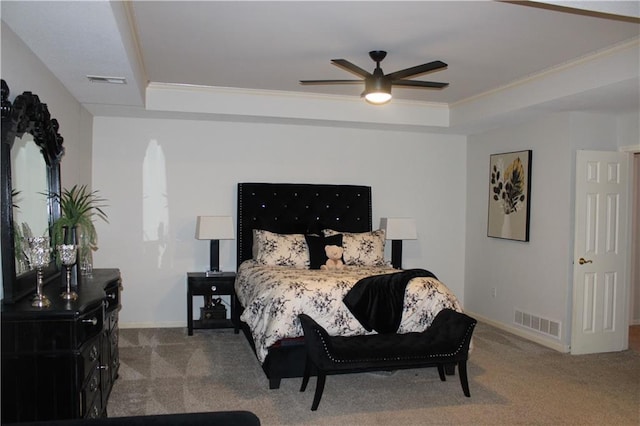 13810 W 53rd St, Shawnee, KS 66216 - carpeted bedroom with a tray ceiling, crown molding, and ceiling fan