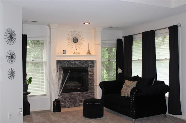 13810 W 53rd St, Shawnee, KS 66216 - carpeted living area with a fireplace and baseboards