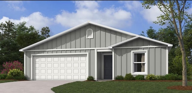 2133 Brook Ridge Cir, Tonganoxie, KS 66086 - ranch-style house featuring board and batten siding, driveway, a garage, and a front yard