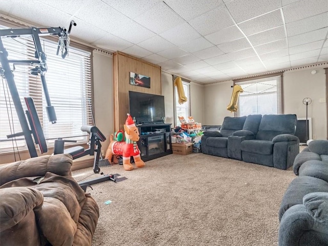 2517 Faraon St, Saint Joseph, MO 64501 - carpeted living room featuring a paneled ceiling