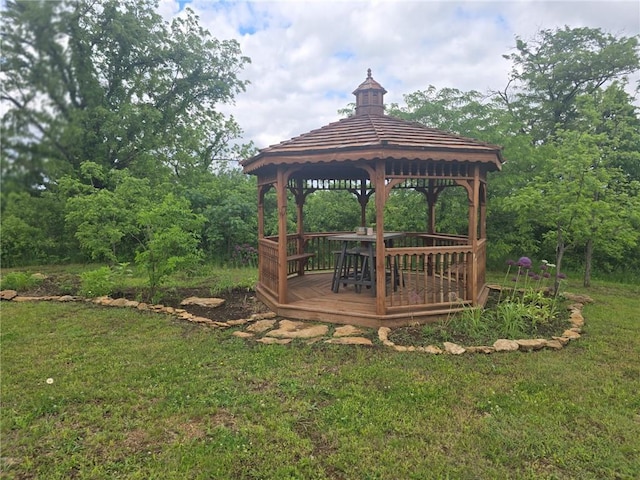 8050 SE Benner Lake Rd, Dearborn, MO 64439 - view of green lawn with a gazebo and a deck