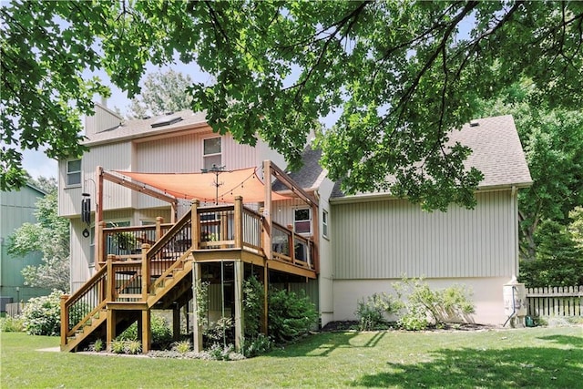 15206 W 85th St, Lenexa, KS 66219 - back of house featuring stairs, a wooden deck, and roof with shingles