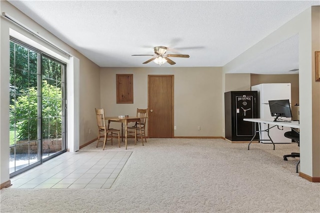 15206 W 85th St, Lenexa, KS 66219 - dining room featuring carpet flooring, ceiling fan, a textured ceiling, and an office area