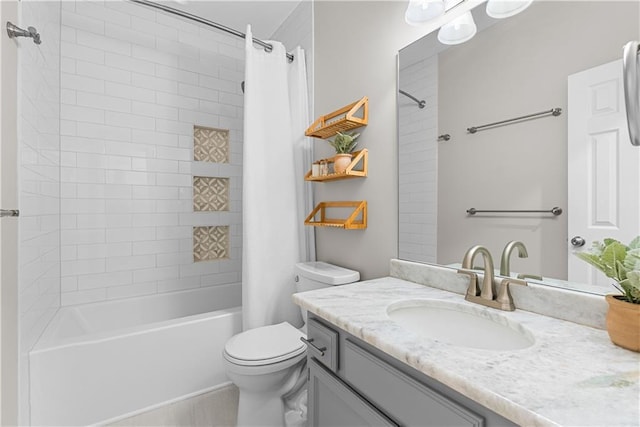 1021 NE Woodbury Ln, Lees Summit, MO 64086 - bathroom with vanity, shower / tub combo, and toilet