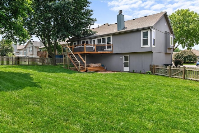 1021 NE Woodbury Ln, Lees Summit, MO 64086 - back of house featuring stairs, a deck, and a chimney