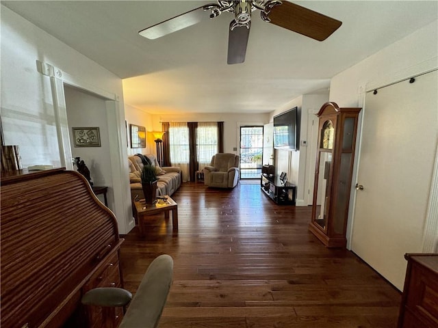 11500 Orchard Rd, Kansas City, MO 64134 - living room featuring ceiling fan and hardwood / wood-style floors