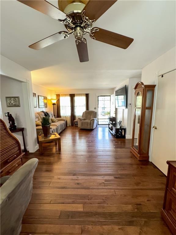 11500 Orchard Rd, Kansas City, MO 64134 - living room featuring a ceiling fan and wood-type flooring