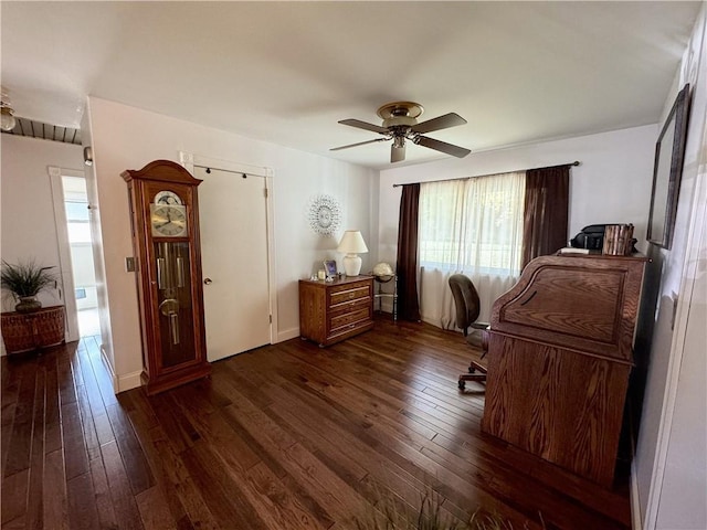 11500 Orchard Rd, Kansas City, MO 64134 - office area with healthy amount of natural light, dark wood-type flooring, and a ceiling fan