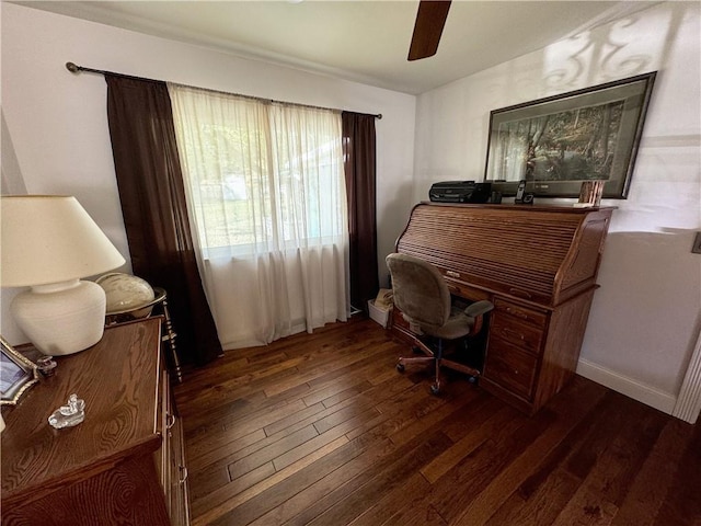11500 Orchard Rd, Kansas City, MO 64134 - office space featuring dark wood-style flooring, ceiling fan, and baseboards