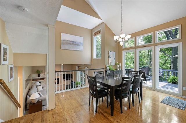 12577 S Alcan Cir, Olathe, KS 66062 - dining space with wood finished floors, a chandelier, and vaulted ceiling