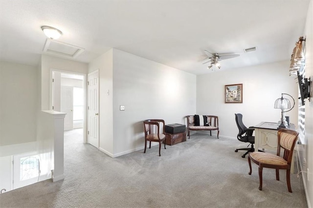 3486 SW Wysteria Ter, Lees Summit, MO 64082 - office featuring carpet flooring, a ceiling fan, and attic access