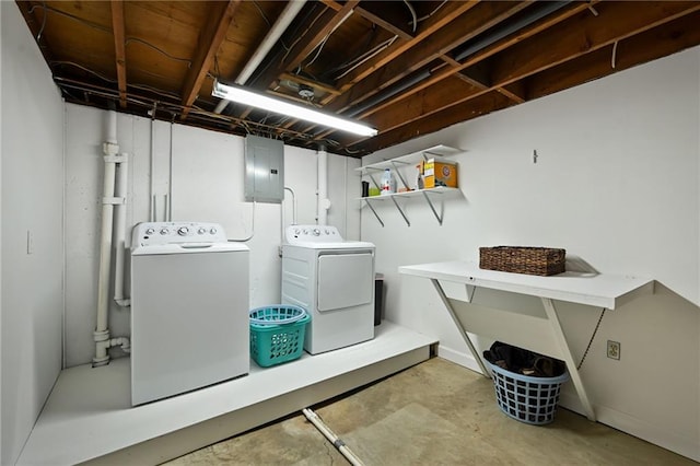 701 N Apache Dr, Independence, MO 64056 - washroom with electric panel and washing machine and dryer