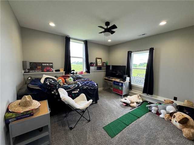 6601 Lakeside Cir, Odessa, MO 64076 - carpeted bedroom with recessed lighting and ceiling fan