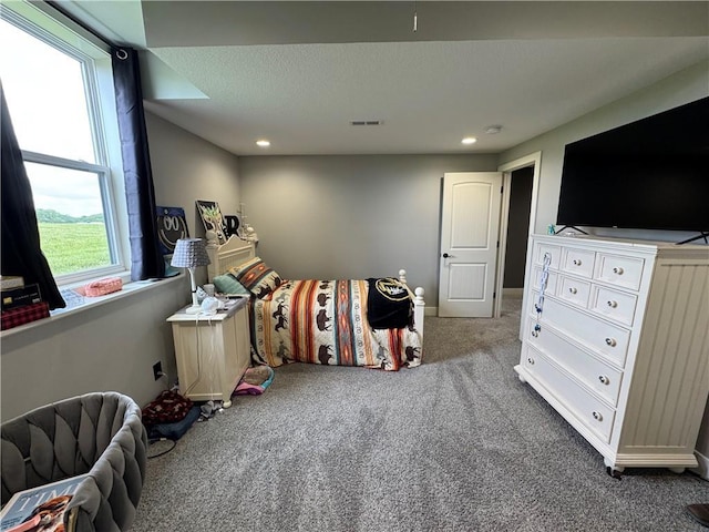 6601 Lakeside Cir, Odessa, MO 64076 - bedroom with carpet flooring, recessed lighting, baseboards, and a textured ceiling