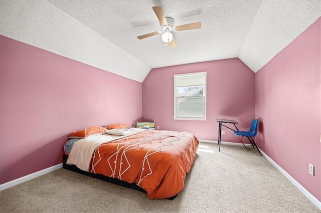 1305 N Hunter Dr, Olathe, KS 66061 - bedroom featuring lofted ceiling, carpet, a textured ceiling, and ceiling fan