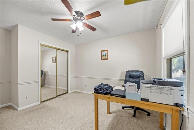 1305 N Hunter Dr, Olathe, KS 66061 - office with carpet, a ceiling fan, and a textured ceiling