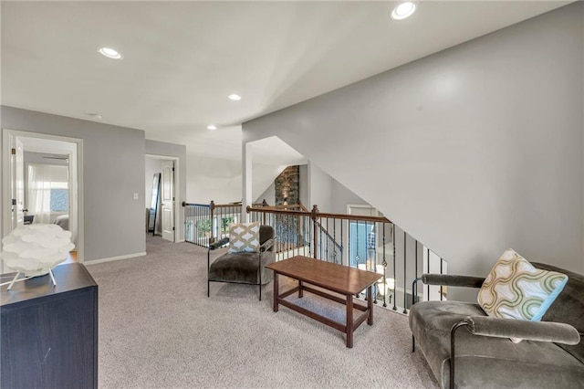 2301 NE 110th St, Kansas City, MO 64155 - sitting room featuring light carpet, recessed lighting, and an upstairs landing