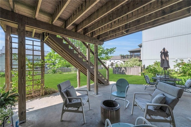 2301 NE 110th St, Kansas City, MO 64155 - view of patio / terrace featuring stairs and outdoor dining space
