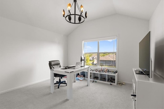 15945 W 165th St, Olathe, KS 66062 - office space with lofted ceiling, a chandelier, carpet, and baseboards