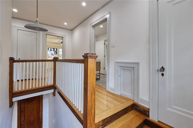 918 W 32nd Ter, Kansas City, MO 64111 - hall featuring recessed lighting and an upstairs landing