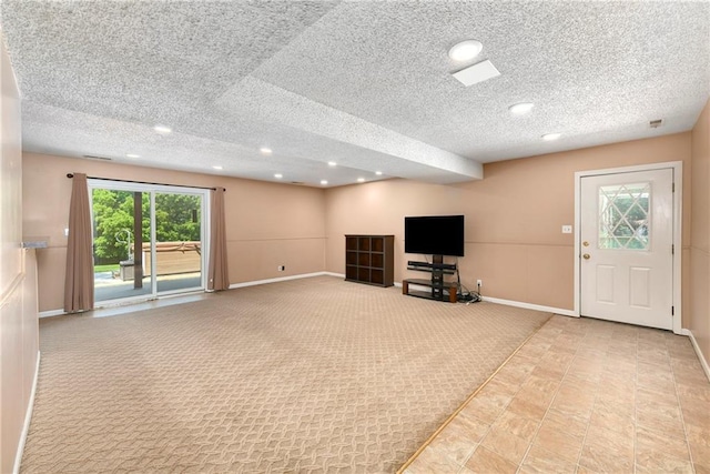 1908 Pine Ridge Dr, Leavenworth, KS 66048 - unfurnished living room with recessed lighting, carpet, and a textured ceiling
