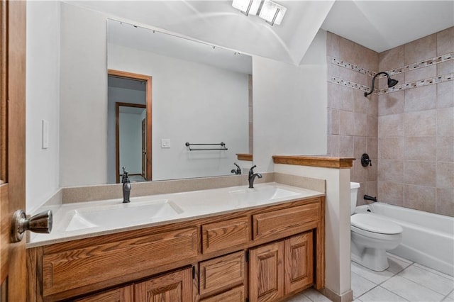 8541 Oakview Dr, Lenexa, KS 66215 - full bath with double vanity, tile patterned floors, and bathing tub / shower combination