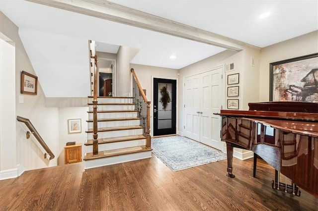 4325 W 112th St, Leawood, KS 66211 - foyer entrance with wood finished floors, stairway, and recessed lighting