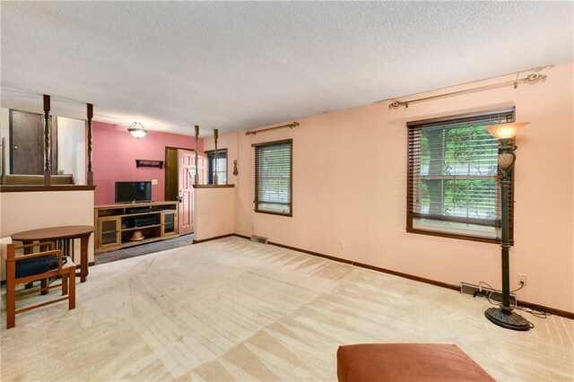 1131 Wildwood St, Leavenworth, KS 66048 - unfurnished living room with healthy amount of natural light, a textured ceiling, carpet flooring, and baseboards