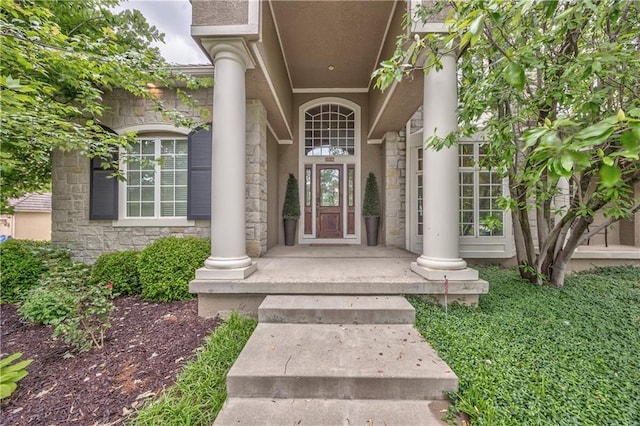 14606 Granada Rd, Leawood, KS 66224 - entrance to property featuring stone siding and stucco siding