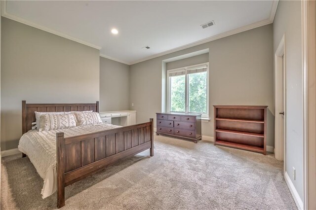 14606 Granada Rd, Leawood, KS 66224 - carpeted bedroom with ornamental molding, baseboards, and recessed lighting