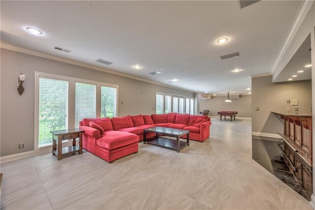 14606 Granada Rd, Leawood, KS 66224 - living area with ornamental molding, recessed lighting, and baseboards
