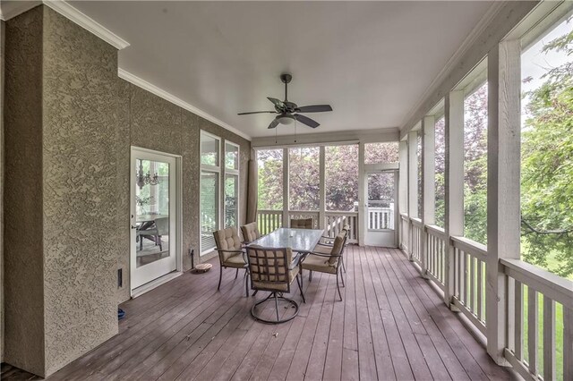 14606 Granada Rd, Leawood, KS 66224 - sunroom / solarium featuring a ceiling fan and outdoor dining area