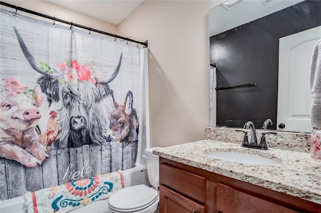 1609 Bluestem Dr, Ottawa, KS 66067 - full bathroom with vanity, shower / bath combo with shower curtain, and toilet