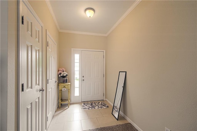 217 N 6th Ter, Louisburg, KS 66053 - foyer featuring crown molding, baseboards, and light tile patterned floors