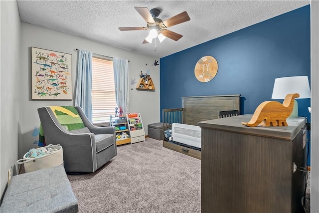 1805 N Lazy Branch Rd, Independence, MO 64058 - bedroom with carpet flooring, a textured ceiling, and ceiling fan