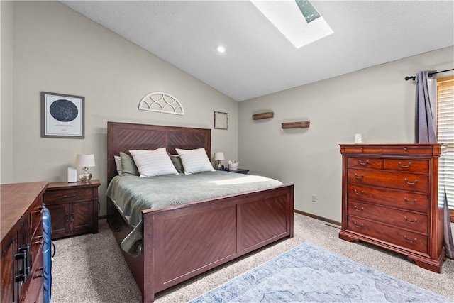 1805 N Lazy Branch Rd, Independence, MO 64058 - bedroom featuring a skylight, light carpet, vaulted ceiling, baseboards, and recessed lighting