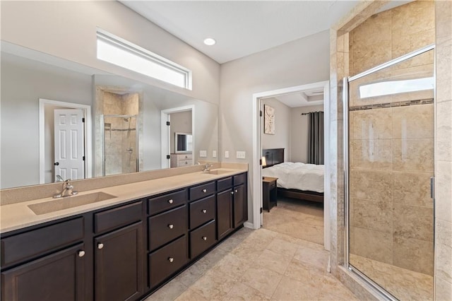 20740 W 224th St, Spring Hill, KS 66083 - ensuite bathroom with double vanity, a stall shower, and tile patterned floors