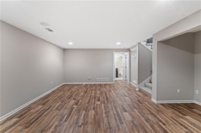 20740 W 224th St, Spring Hill, KS 66083 - below grade area with wood finished floors, stairway, and recessed lighting