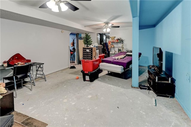 19490 Countryside Cir, Weston, MO 64098 - bedroom featuring concrete flooring, a ceiling fan, and baseboards