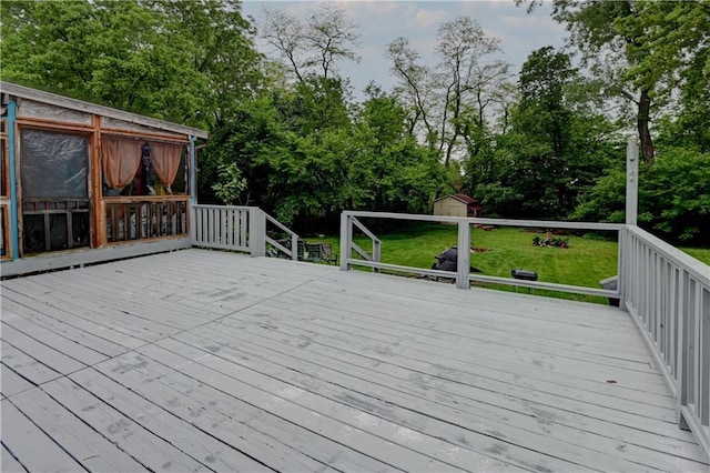 19490 Countryside Cir, Weston, MO 64098 - wooden deck featuring view of wooded area and a lawn