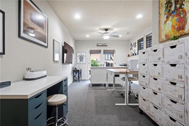 11106 W 146th Ter, Overland Park, KS 66221 - office with a ceiling fan, dark colored carpet, recessed lighting, and baseboards