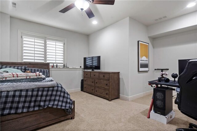 11106 W 146th Ter, Overland Park, KS 66221 - bedroom with carpet, a desk, recessed lighting, baseboards, and ceiling fan