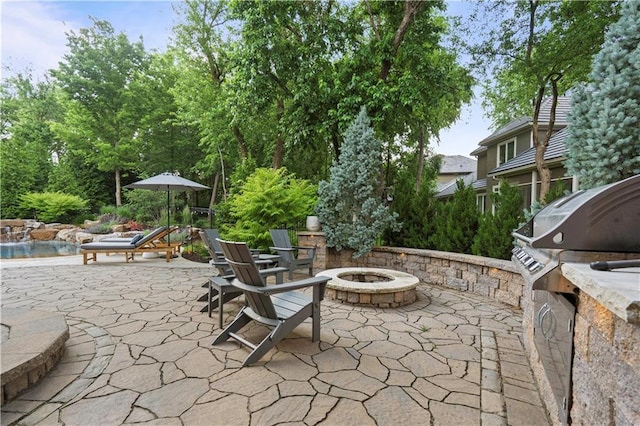 11106 W 146th Ter, Overland Park, KS 66221 - view of patio / terrace with a fire pit and an outdoor pool
