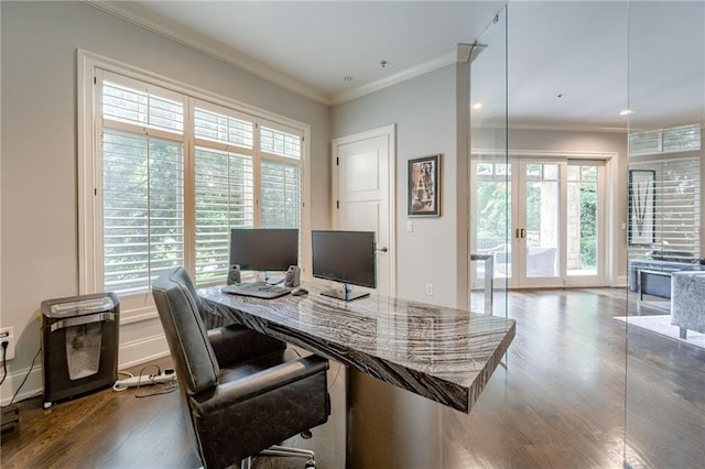 4801 W 133rd St Unit 103, Leawood, KS 66209 - office area featuring french doors, wood finished floors, and ornamental molding