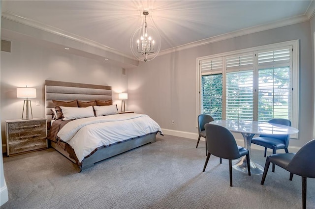 4801 W 133rd St Unit 103, Leawood, KS 66209 - carpeted bedroom featuring baseboards, a chandelier, and ornamental molding