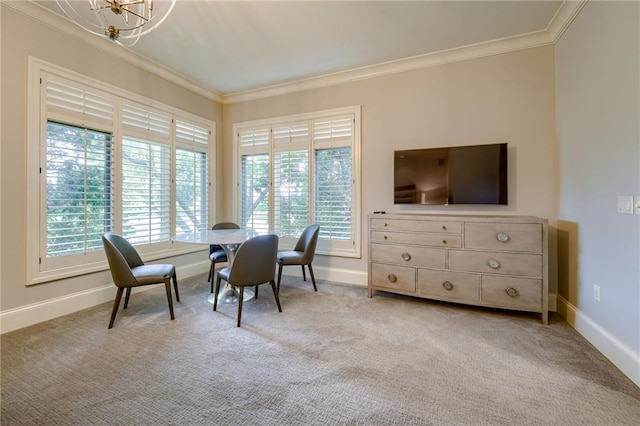 4801 W 133rd St Unit 103, Leawood, KS 66209 - office area featuring crown molding, carpet, baseboards, and a chandelier