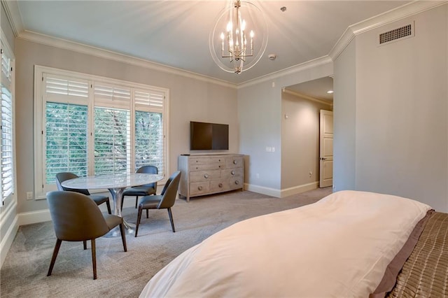4801 W 133rd St Unit 103, Leawood, KS 66209 - bedroom featuring a chandelier, crown molding, light colored carpet, and baseboards